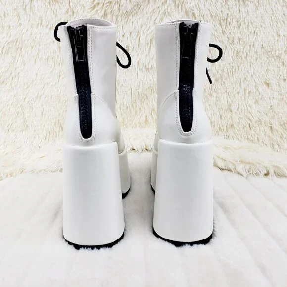 White Matte Chunky Platform Goth Punk Ankle Boots Camel - Picture 10 of 14